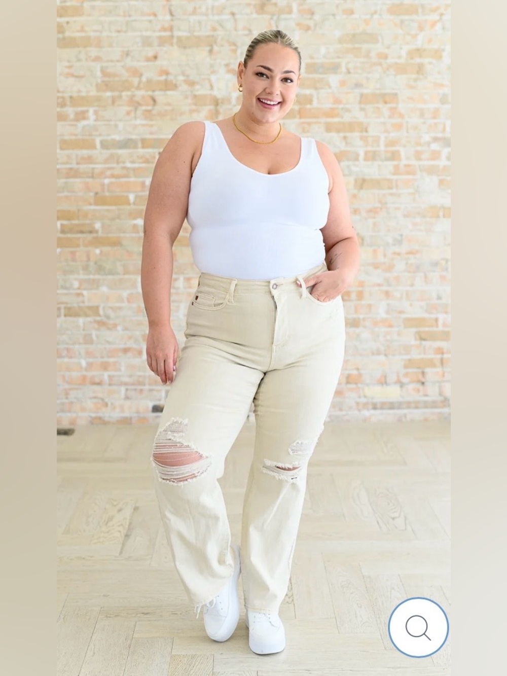 NWT Size 20W Judy Blue Selena High Rise Distressed 90's Straight Jeans in bone